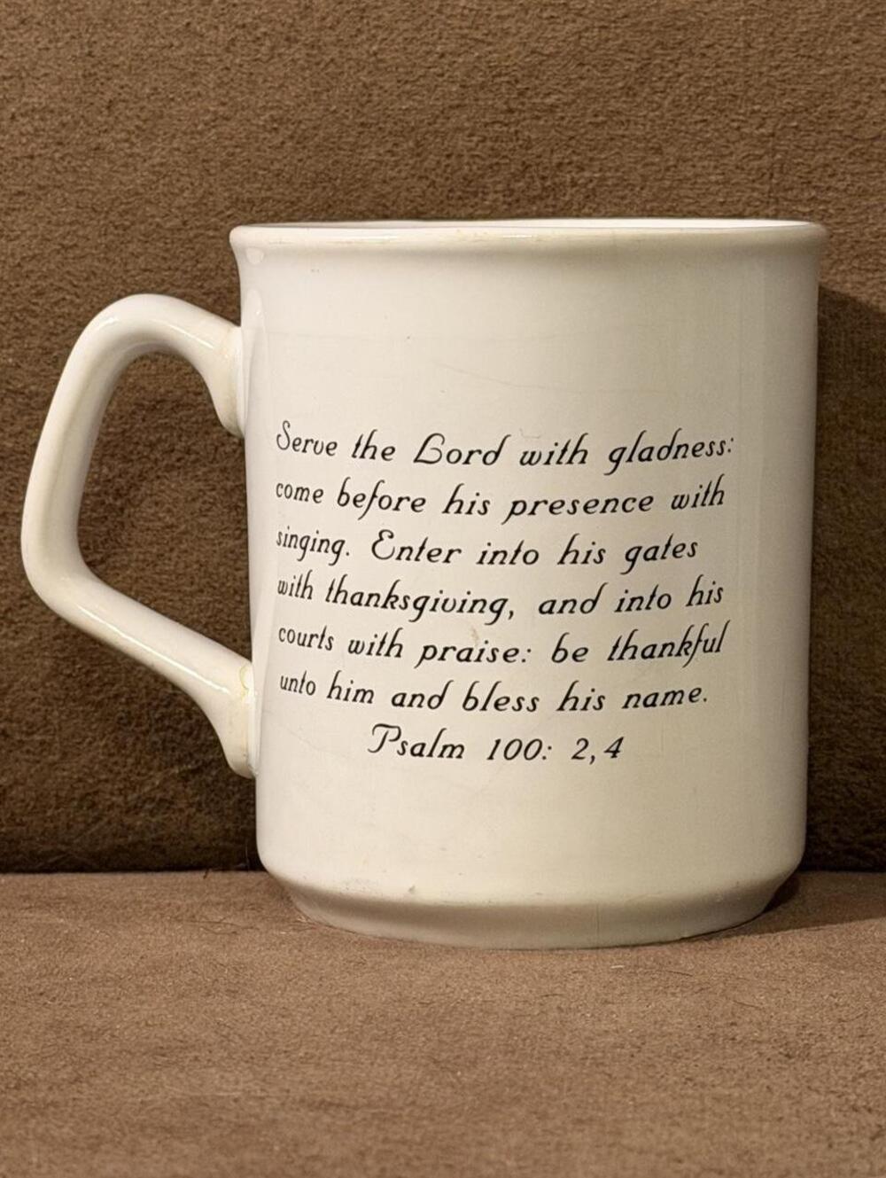 Vintage Lawson Falle Ltd Coffee Cup Horse Carriage Religious Scripture Decor